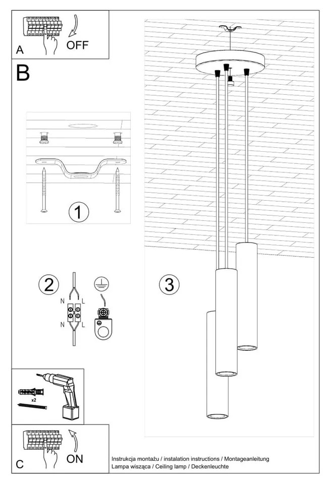 Czarna lampa wisząca ø 6 cm Castro – Nice Lamps