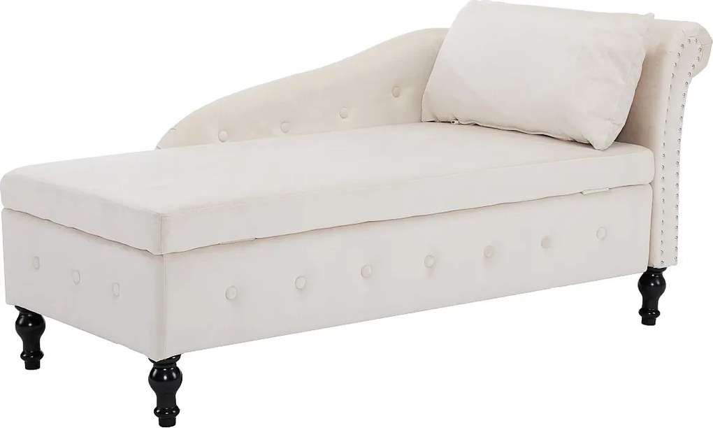 Lewa rozkładana leżanka z aksamitu ze schowkiem - 144 x 62 x 69 cm - biała