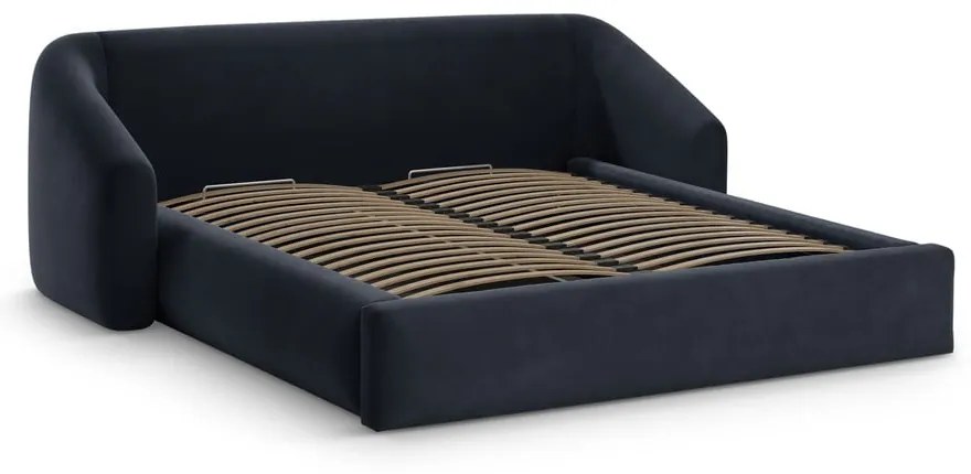 Ciemnoniebieskie tapicerowane łóżko dwuosobowe ze schowkiem ze stelażem 180x200 cm Campi – Cosmopolitan Design