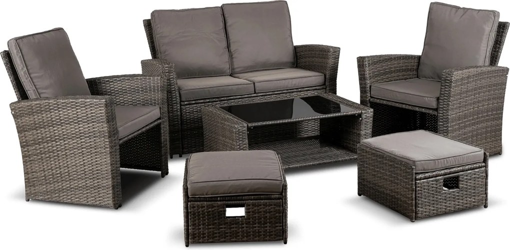 Zestaw mebli ogrodowych technorattan Loren 6-osobowy, kolor szary