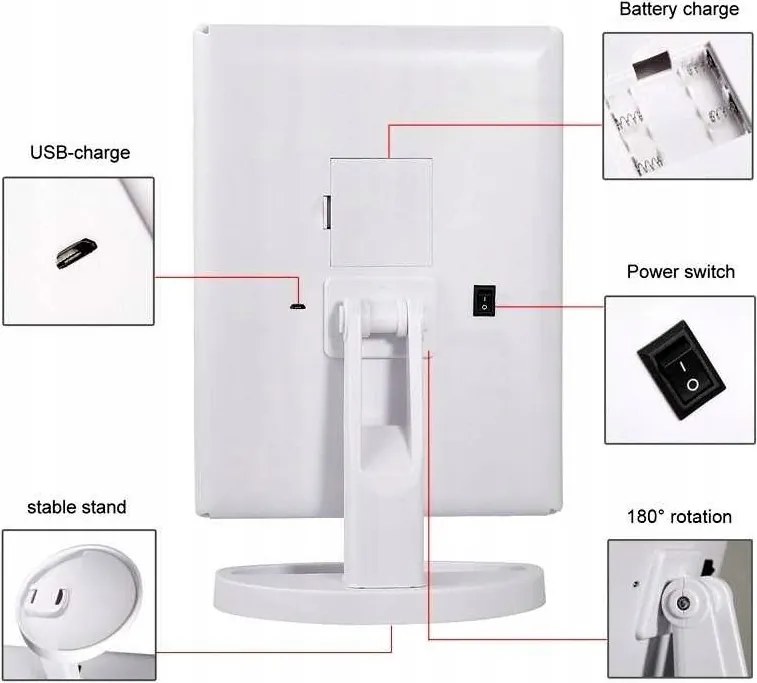 Lusterko Do MAKIJAŻU Powiększające 3X Kosmetyczne PODŚWIETLANE LED | VOLAN