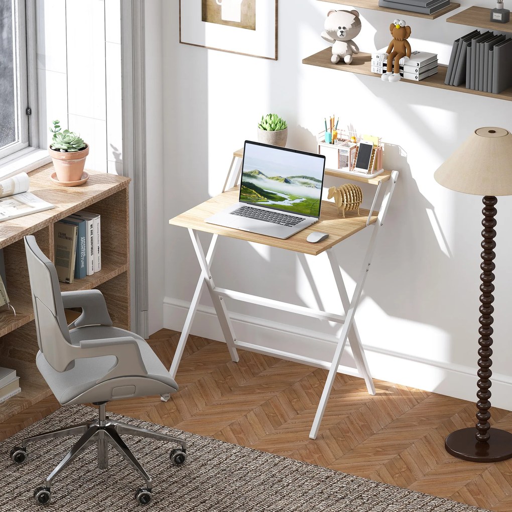 HOMCOM Biurko z podstawką pod monitor, 70 cm składane biurko komputerowe do home office, małe pomieszczenia, naturalne | Aosom PL