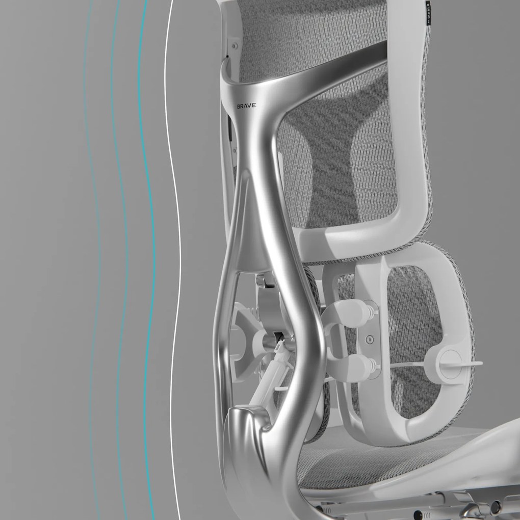 Ergonomiczny fotel z regulowanym podnóżkiem Brave V-Kinetic szary