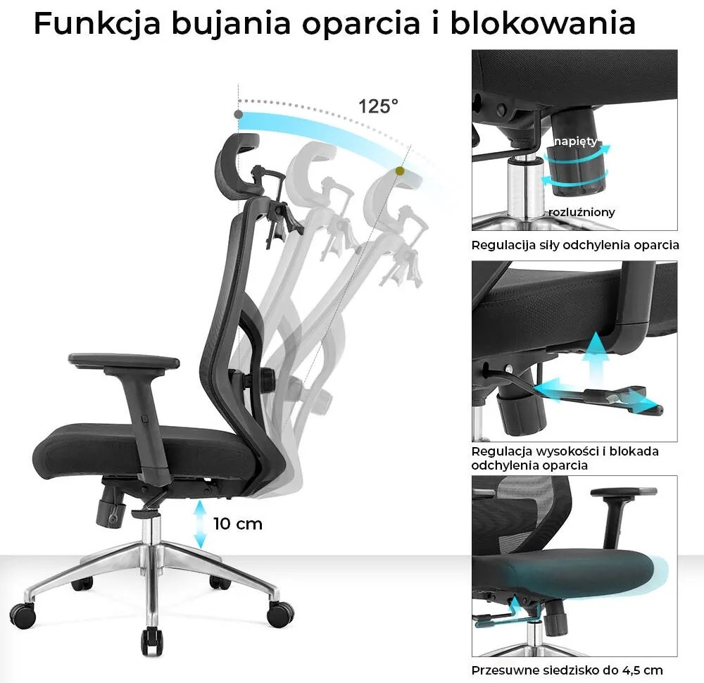 Ergonomiczny fotel do biura Rosa, zgodny z normą BHP