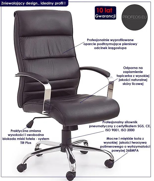 Czarny skórzany fotel gabinetowy S2-R00