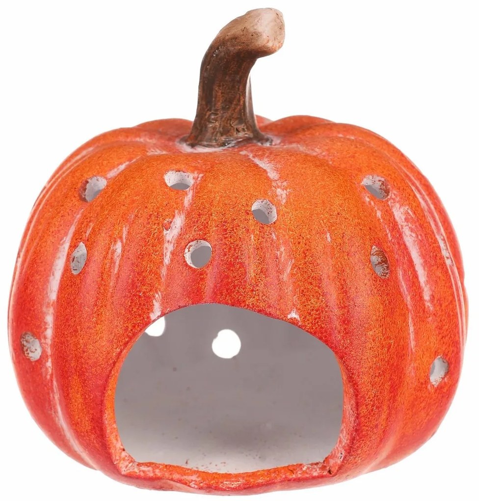 Świecznik Dynia z otworami pomarańczowy, ceramika, śr. 14 cm