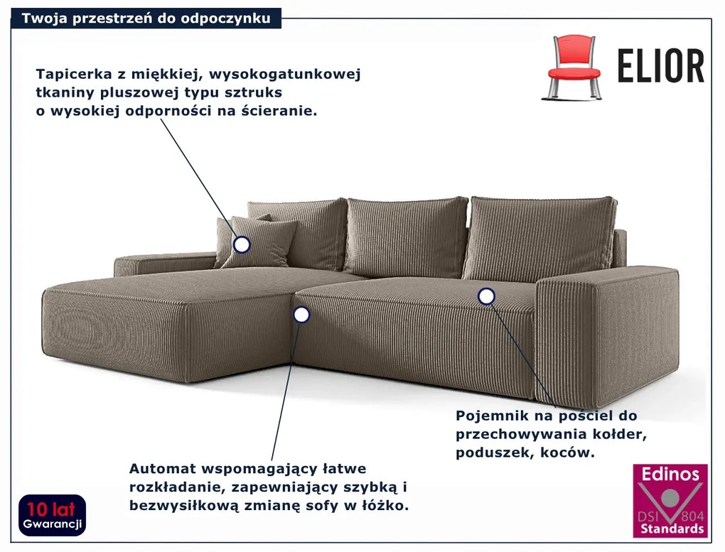 Jasnobrązowy sztruksowy narożnik rozkładany R2-C58