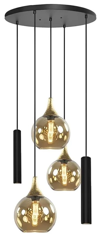 Lampa CALYPSO 2xGU10/60W + 3xE27/60W czarno-złota, na lince