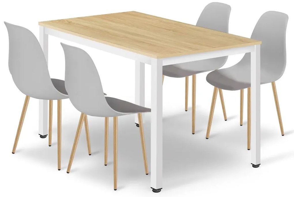 Prostokątny stół z 4 szarymi krzesłami B2-D56