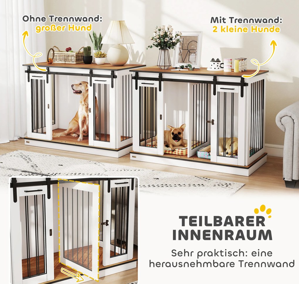 PawHut Klatka dla psa z 2 drzwiami, transporter dla psów, box transportowy dla psów, rustykalny design, zamykana, Biały