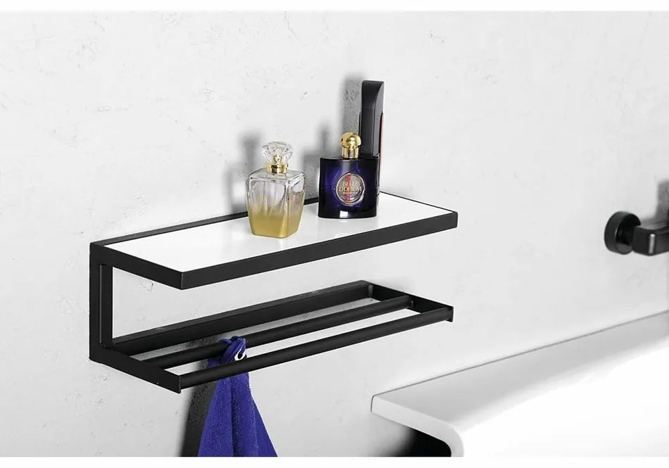 SAPHO Ska401 Ska Półka ścienna 45 x 14 x 16 cm, czarny mat z białym blatem MDF