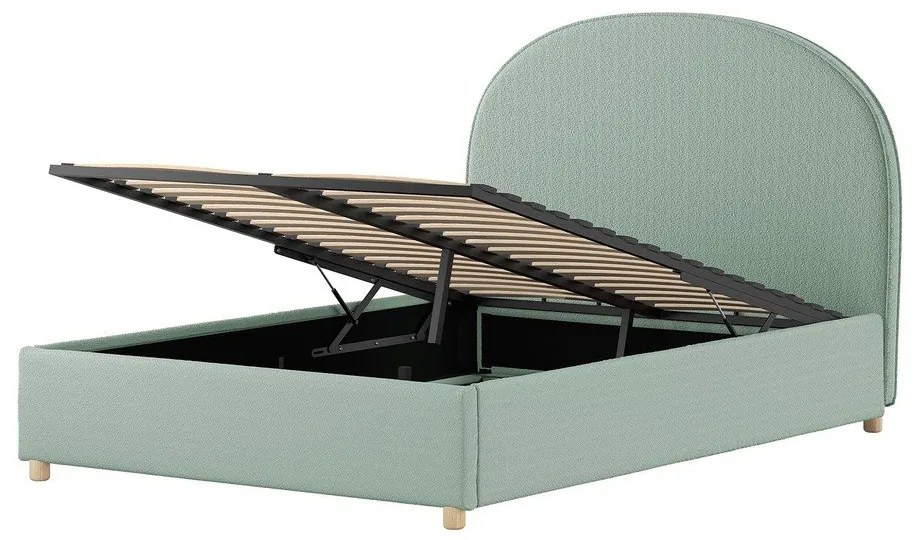 Zielone tapicerowane łóżko dwuosobowe ze schowkiem i stelażem 140x200 cm Moon – Vipack