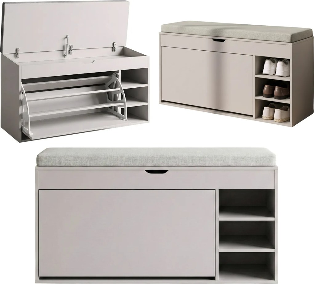 Szafka na buty z siedziskiem i wysuwanymi półkami GRADIA, 100 x 34 x 50 cm