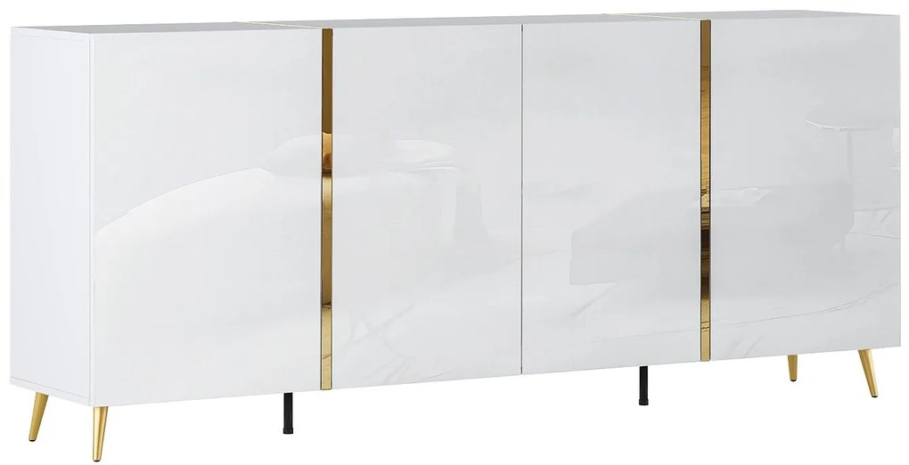 Kredens 4-drzwiowy - 200 cm - Błyszczący biały i Złoty - MARZIALO