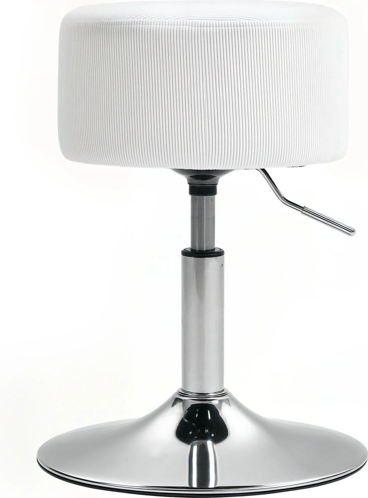 HOMCOM Stołek Barowy, Wyściełany z Metalową Ramą, Wygląd Kordu, Regulowana Wysokość, Obrotowy 360°, Biały