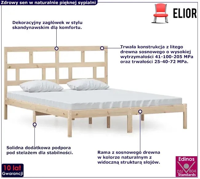 Małżeńskie łóżko z naturalnej sosny 160x200 - Adia 6X
