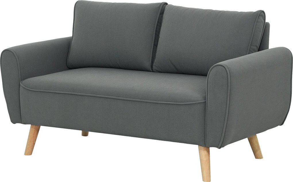 HOMCOM Dwumiejscowa Sofa, Kanapa z Tkaniny, 2 Poduszki Tylnie, Pokrycie z Sztruksu, 145 x 75 x 78 cm, Antracyt