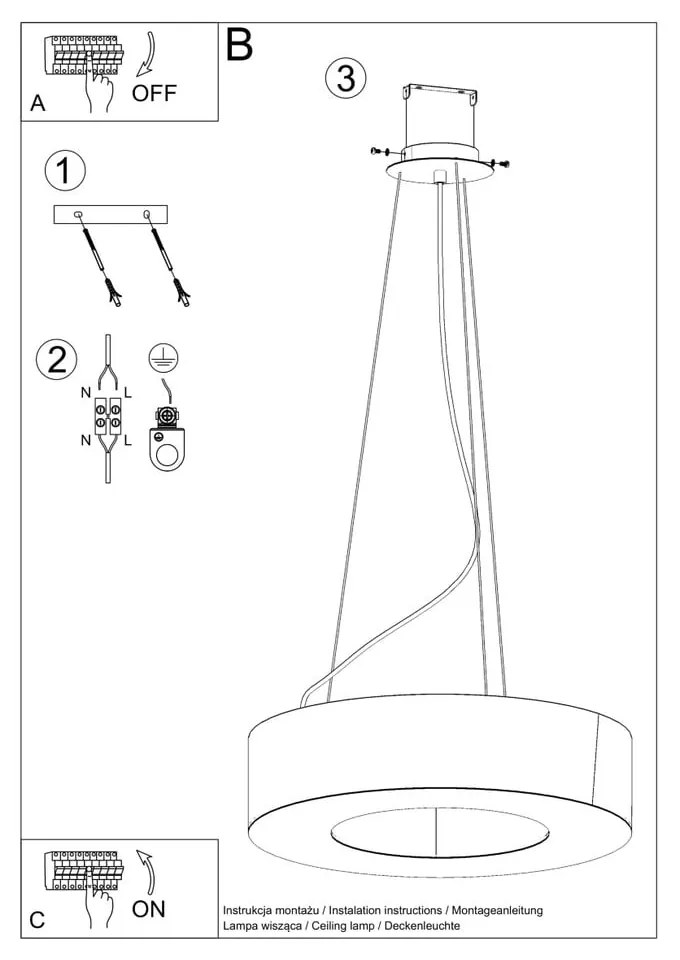 Czarna lampa wisząca z tekstylnym kloszem ø 90 cm Galata – Nice Lamps