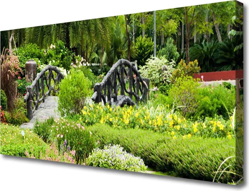 Obraz na płótnie Drewniany Mostek w Ogrodzie