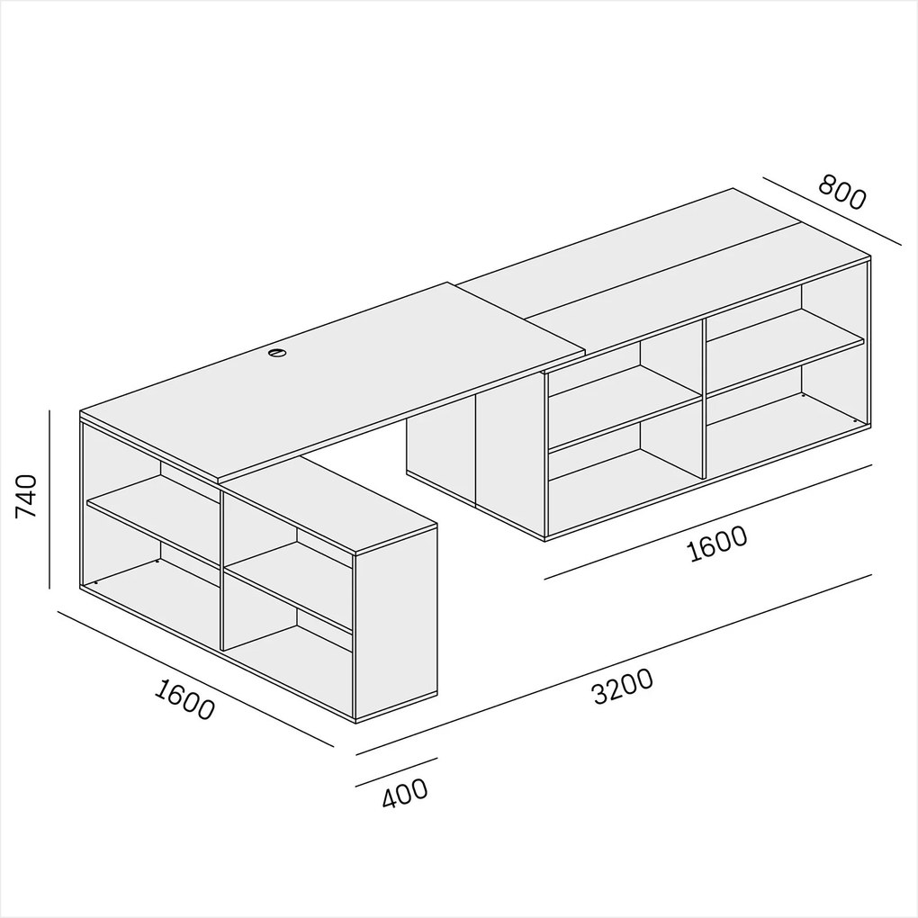 Biurko z przestrzenią do przechowywania BLOCK B02, 320x160 cm, biały/pomarańczowy