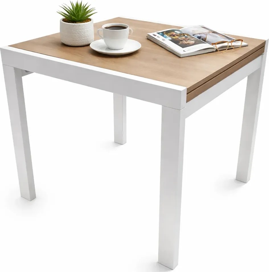 Kwadratowy rozkładany stół dąb sonoma + biały R8-K22