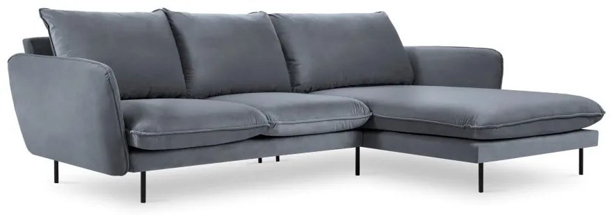 Szara narożna aksamitna sofa prawostronna Cosmopolitan Design Vienna