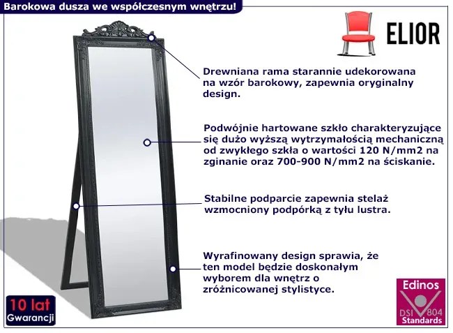 Czarne Wolnostojące Lustro W Stylu Barokowym C4-F38