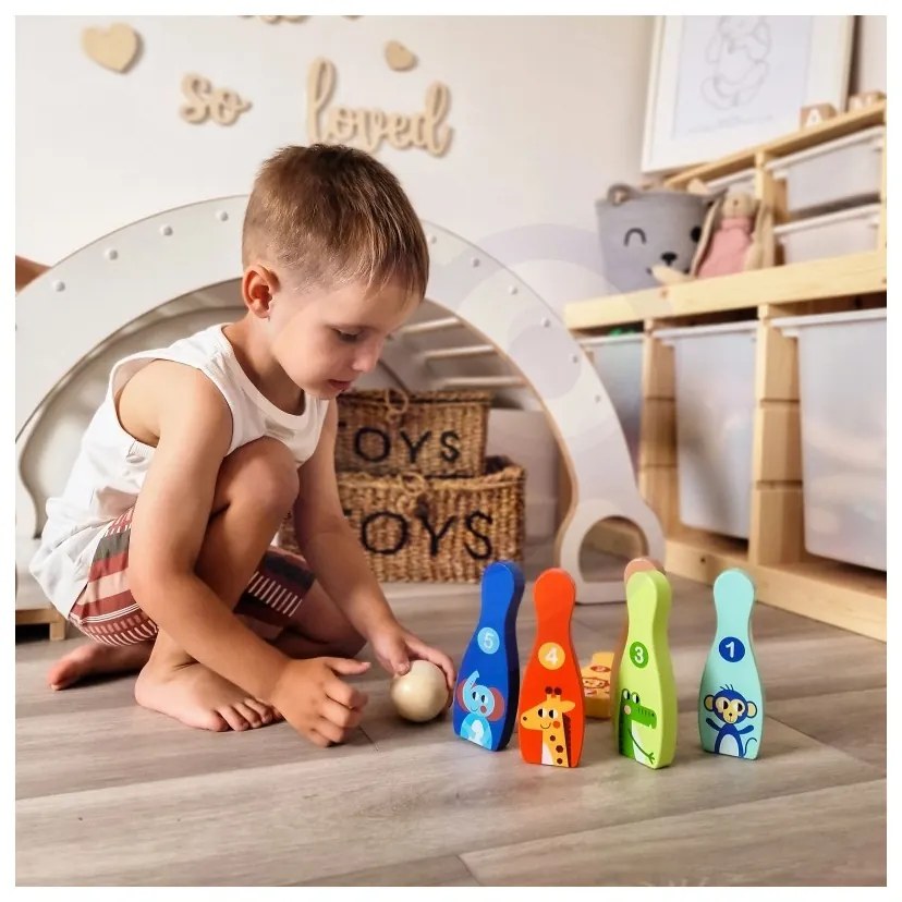 Tooky toy drewniane kręgle dla dzieci 6 szt. + piłka