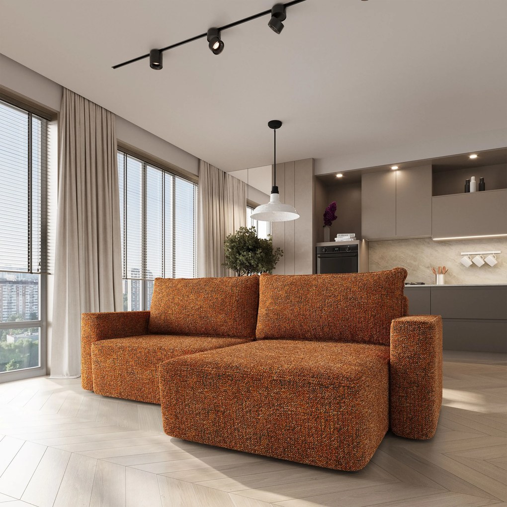 Masseno Narożnik BELISE z funkcją spania i pojemnikiem na pościel Narozniki L, Rozkładana sofa - Ceglasty, BELLA 40