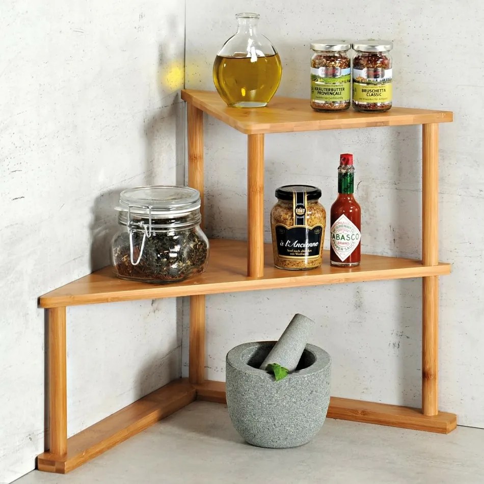 Kesper 58802 Narożna półka kuchenna bambusowa, 52x 39 x 29,5 cm