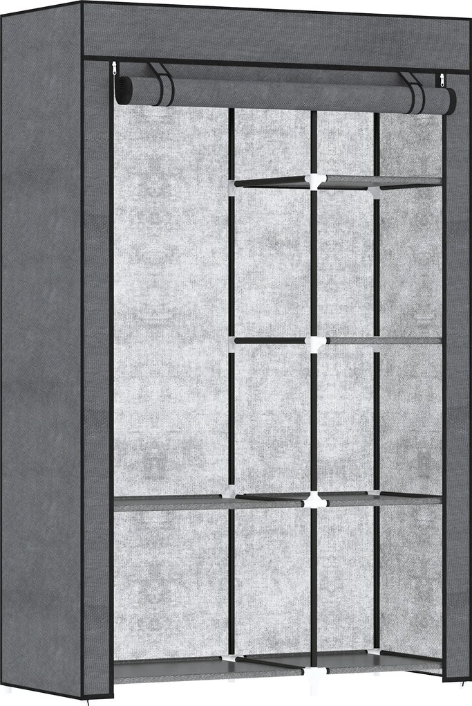 HOMCOM Szafa Materiałowa, Rozwiązanie do Przechowywania, 6 Półek, 1 Drążek na Ubrania, Ciemnoszary