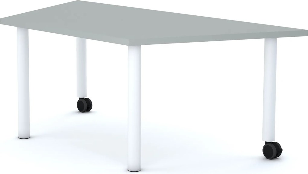 Stół szkolny z kółkami Move trapez 140x75 cm, rozmiar 4-6, blat szary / nogi białe