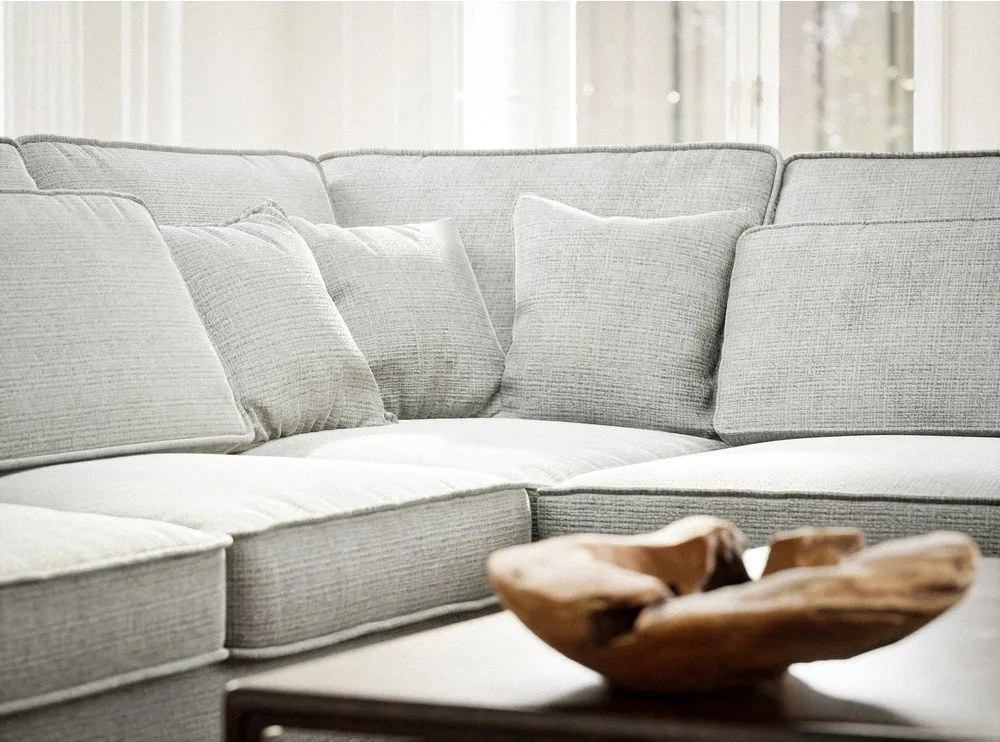 Jasnoszary narożnik z tkaniny szenilowej (prawostronny/w kształcie litery L) Kirou – Maison de Rêve