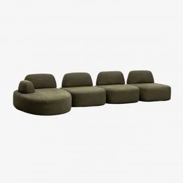 Sofa Modułowy Z Lewym Szezlongiem, 4-częściowy, Tapicerowany Giorgia Tkaniny Verde Army - Sklum
