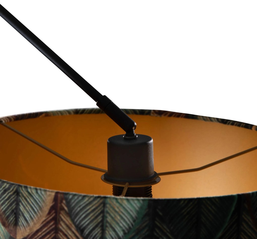 Lampa wisząca czarna z aksamitnym abażurem w liście ze złotym wnętrzem 40/40/40 - Blitz klasyczny/Antyczny Oswietlenie wewnetrzne