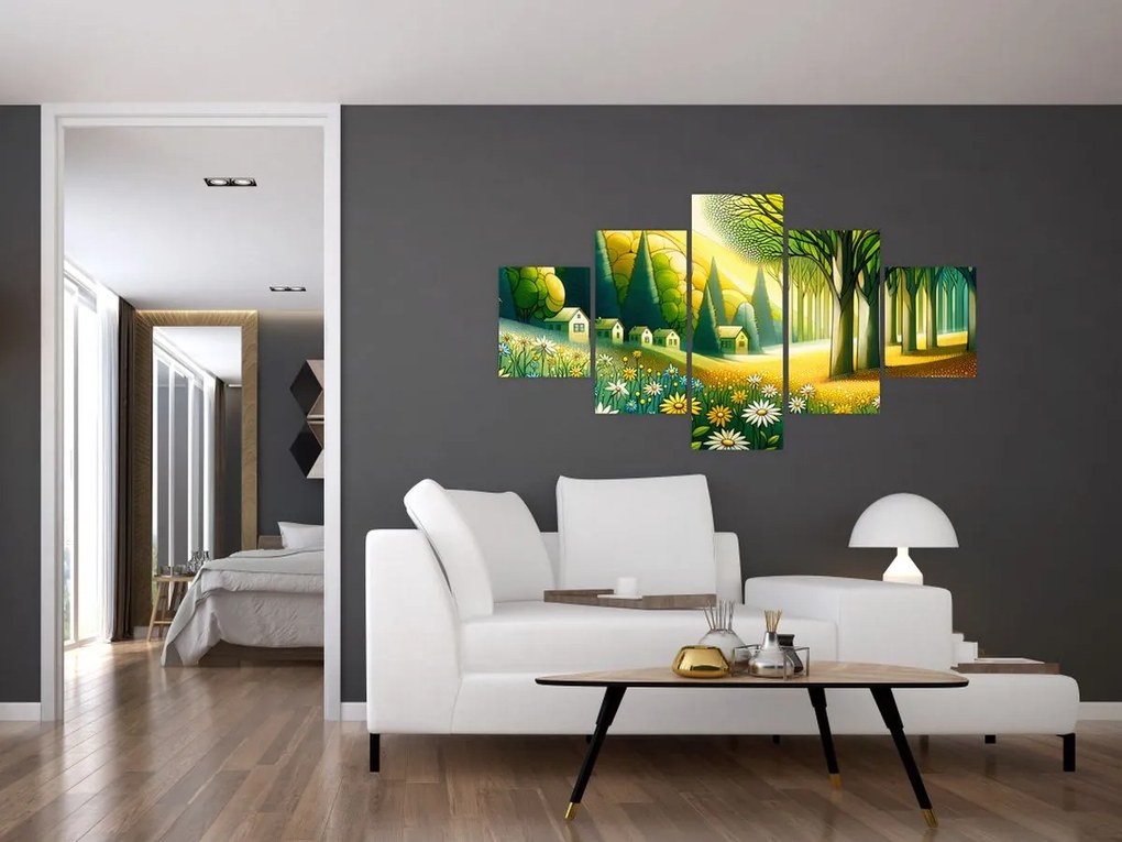 Obraz - Wieś w żółto-zielonym (125x70 cm)