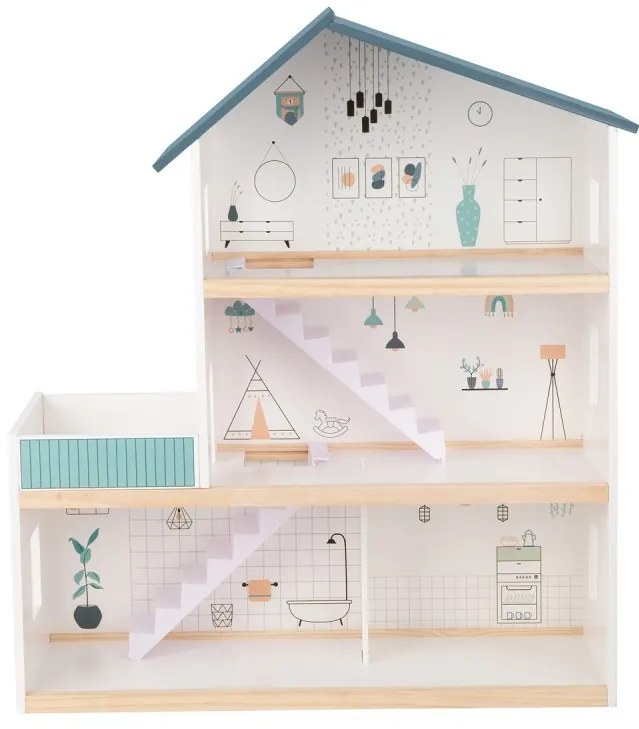 Tooky toy duży drewniany domek dla lalek + figurki fsc
