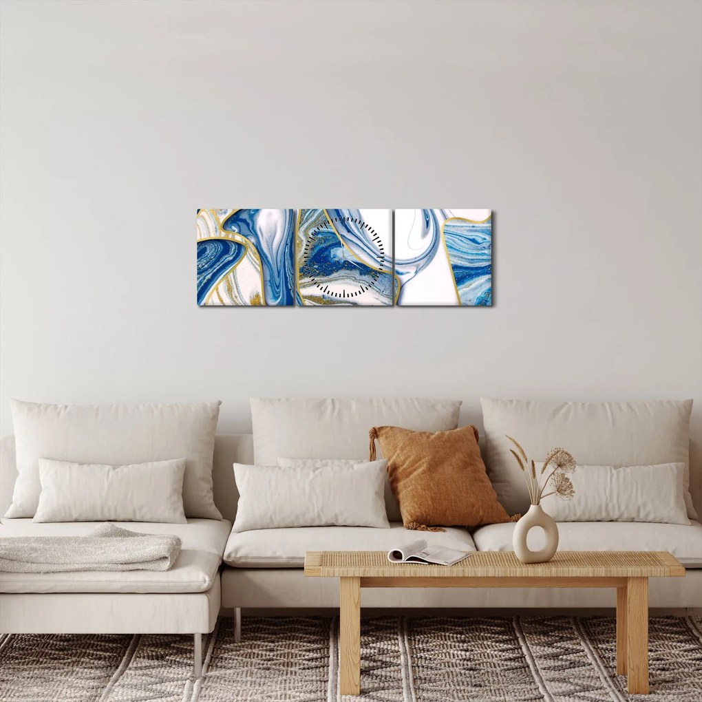 Obraz - Fale z marmuru (z zegarem) (90x30 cm)