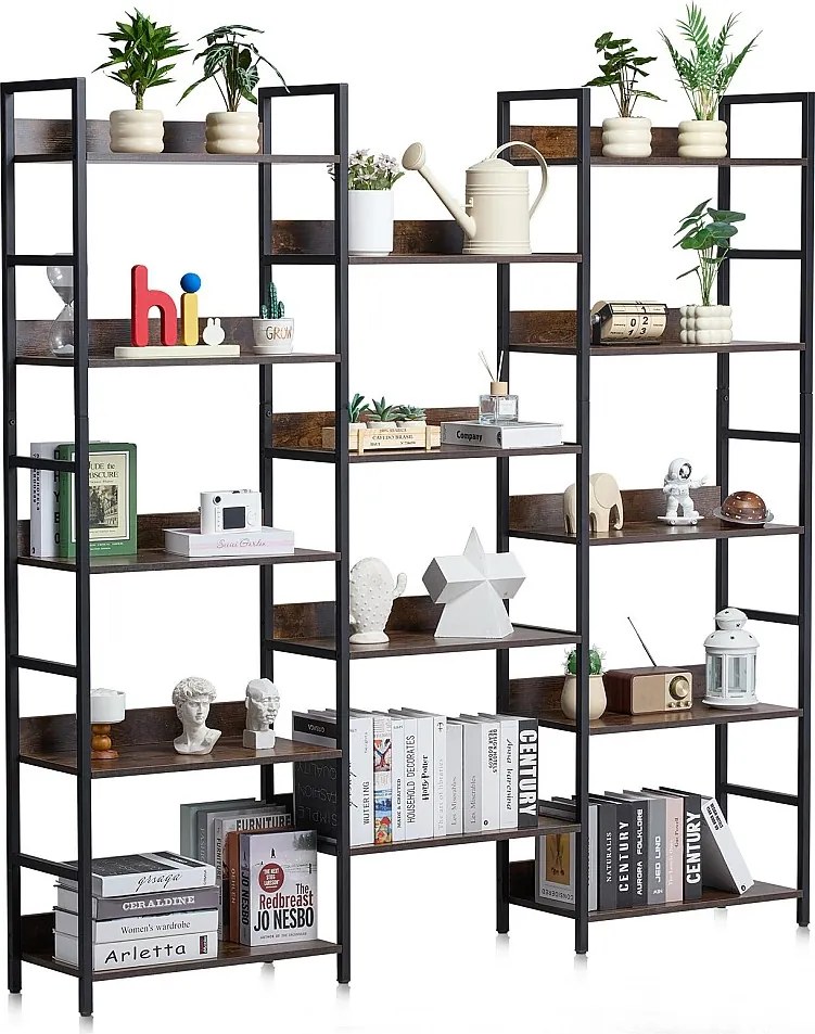Regał SucceBuy, Potrójny Duży z Metalu z 14 Poziomami na Salon, Sypialnię i Biuro