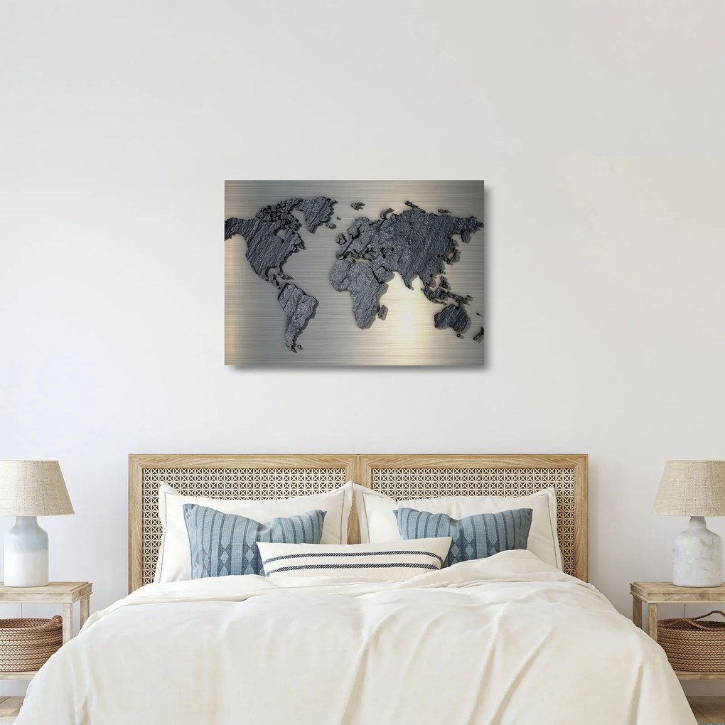 Obraz na szkle - Mapa świata w kamiennej teksturze (70x50 cm)