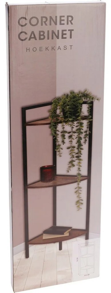 Narożna metalowa szafka 3 półki MDF, 23,5 x 23,5 x 76 cm