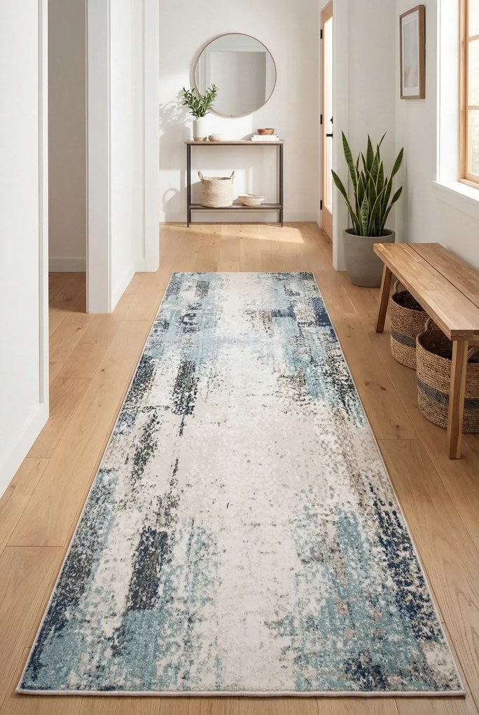 Nowoczesny beżowo-szary przecierany chodnik dywanowy T5-N71