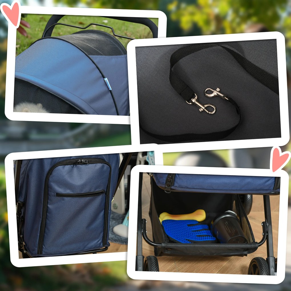 Outsunny Wózek dla Psa Składany z Hamulcami Zabezpieczeniem Niebieski | Aosom PL