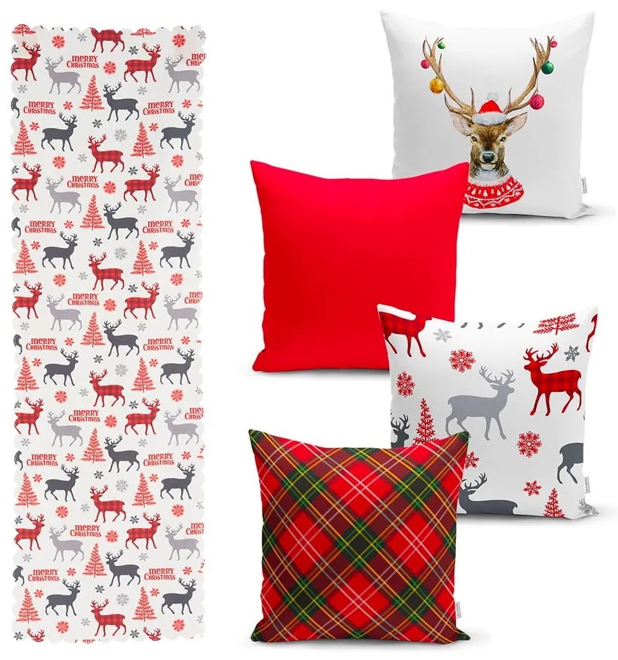 Zestaw 4 świątecznych poszewek na poduszki i bieżnika Minimalist Cushion Covers Christmas Ornaments