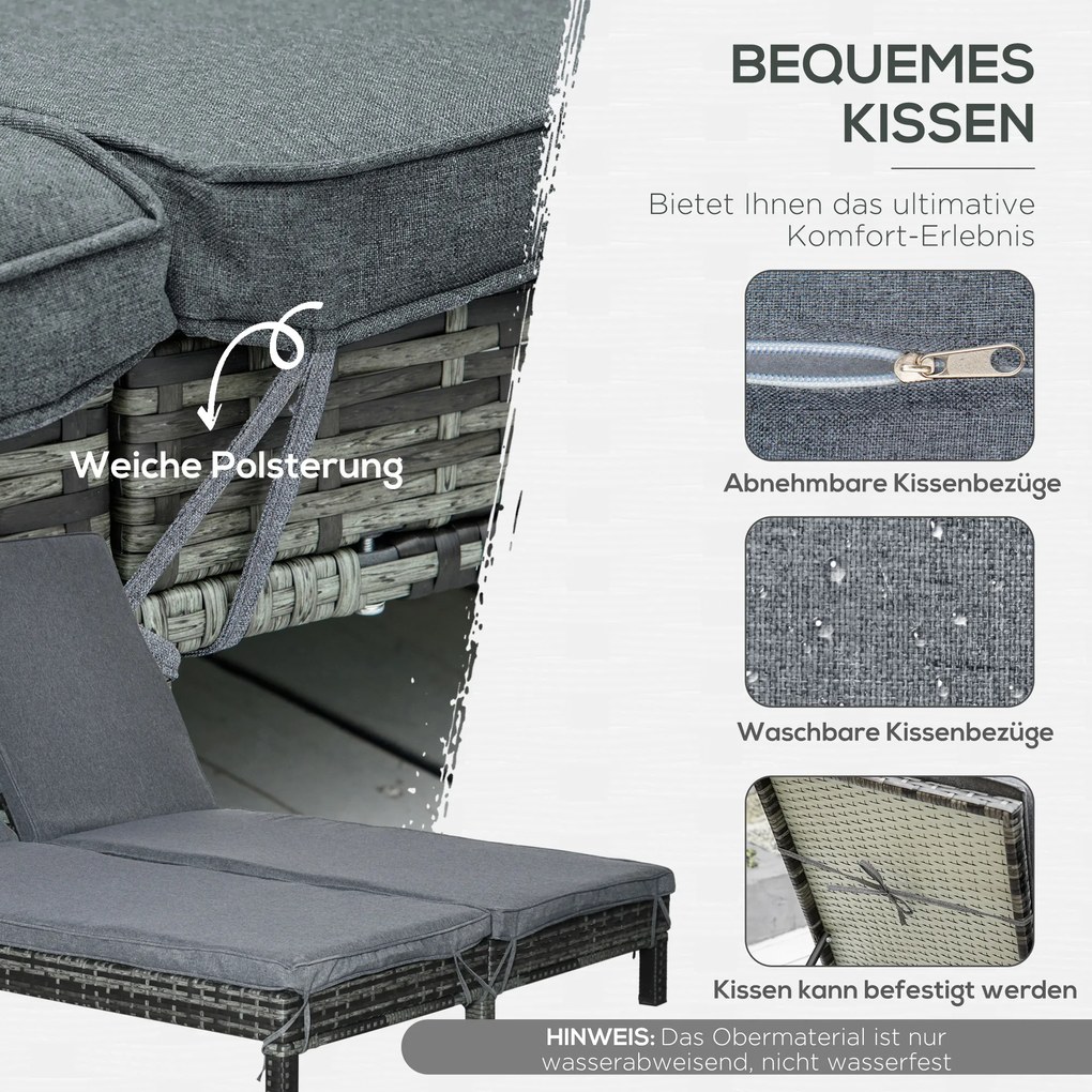 Leżak ogrodowy podwójny dla 2 osób regulacja oparcia 5 stopni metal rattan PE szary wygodny | Aosom PL