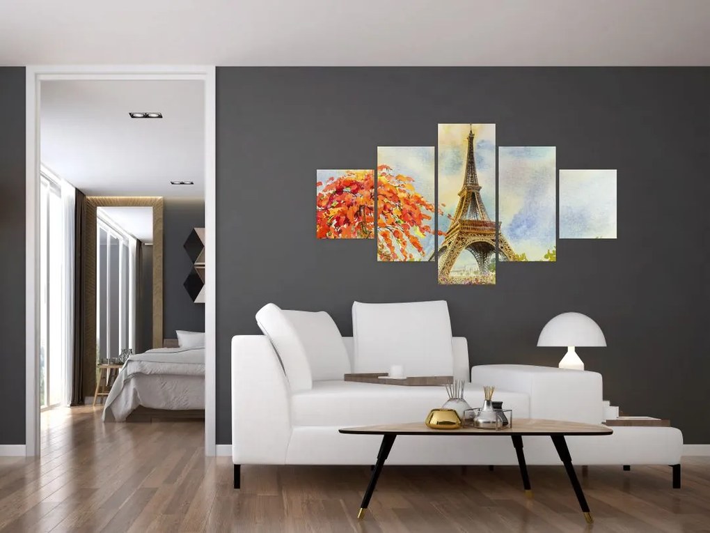 Malowany obraz Wieży Eiffla (125x70 cm)