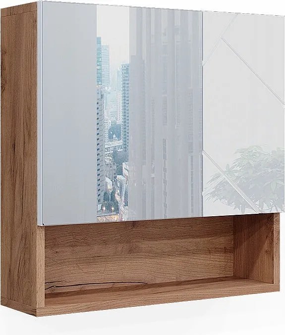 Szafka z lustrem w łazience biały wysoki połysk/złoty dąb power 54x16.9x55 irma