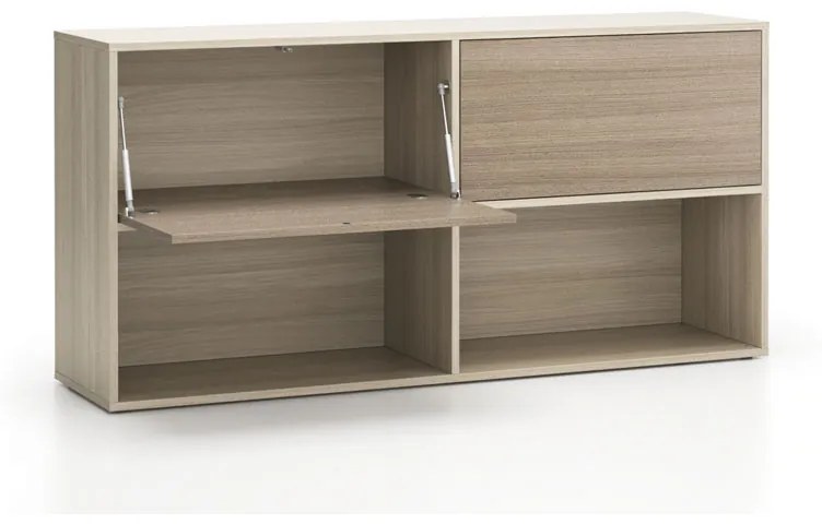 Regał biurowy LAYERS, długi, 2 schowki, 1582 x 400 x 777, dąb naturalny / dąb bejcowany
