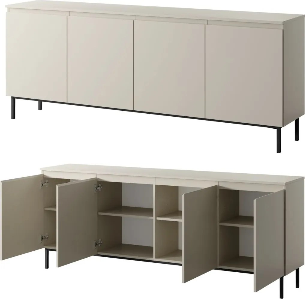 Kaszmirowa komoda do salonu Silk 4-drzwiowa, szer. 200 cm