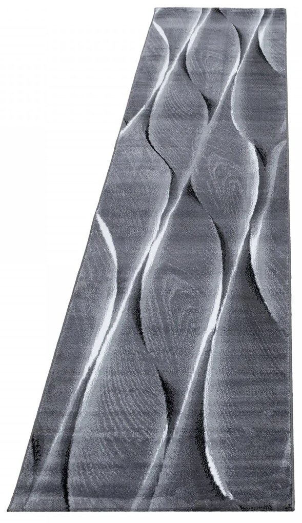 Dywan nowoczesny Parma wstęgi szaro-czarny 80 cm x 300 cm